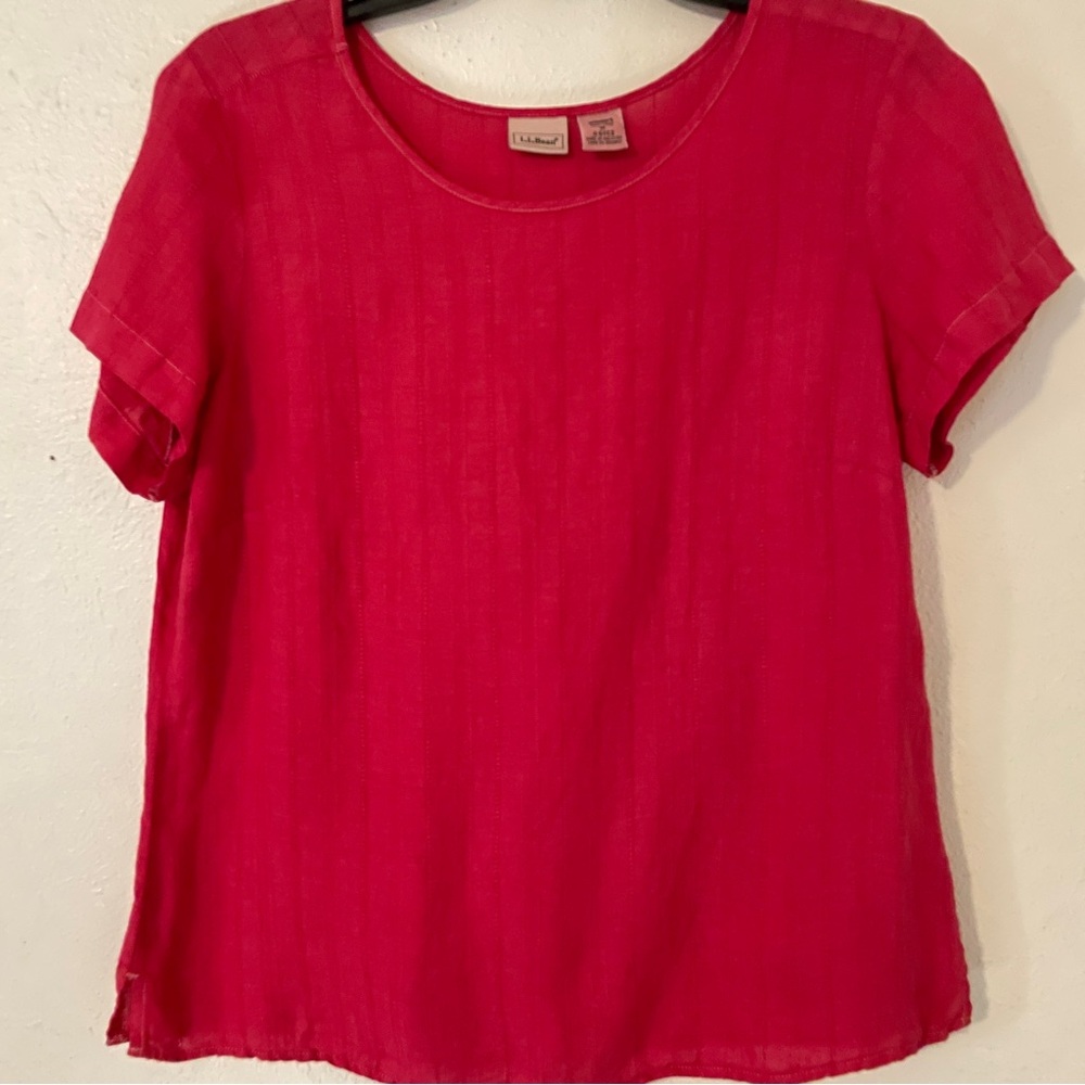 L.L.Bean Linen Short Sleeve Top Raspberry Womens M Textured Lightweight